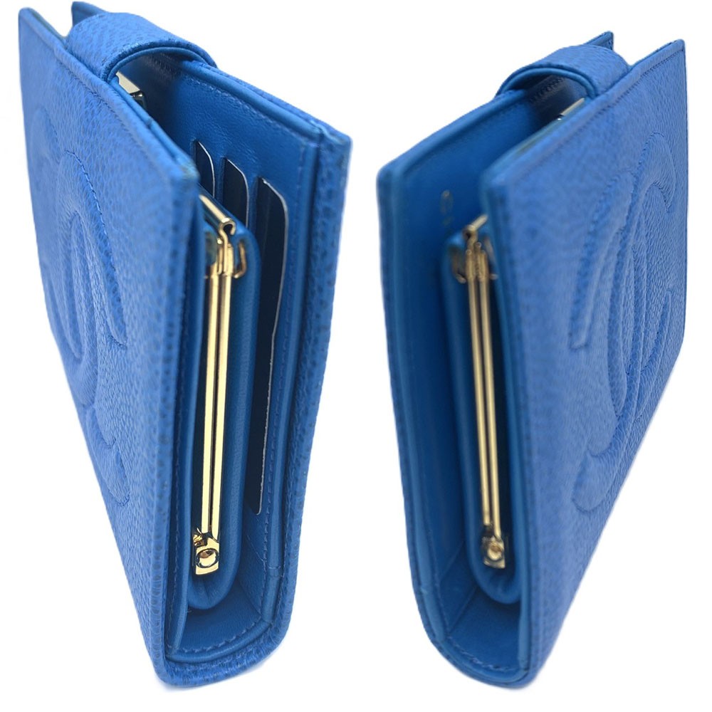 Chanel Caviar Skin Bifold Wallet Blue