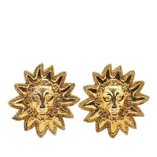 Chanel Lion Motif Earrings Gold Plated
