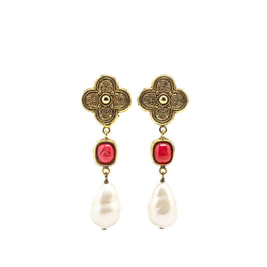 Chanel Gripoix Swing Pearl Earrings Gold