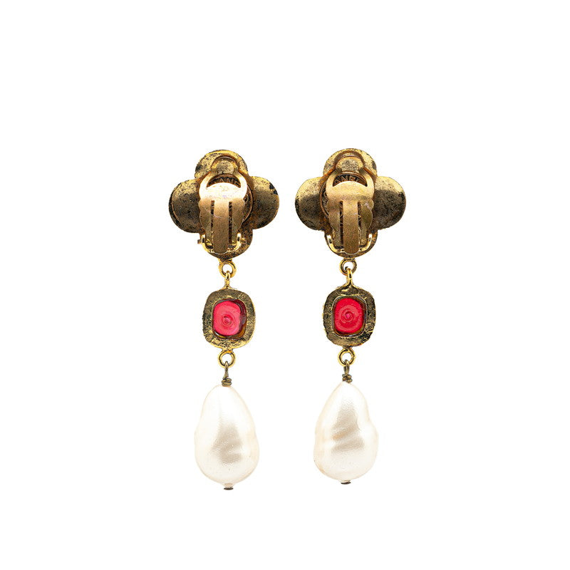 Chanel Gripoix Swing Pearl Earrings Gold