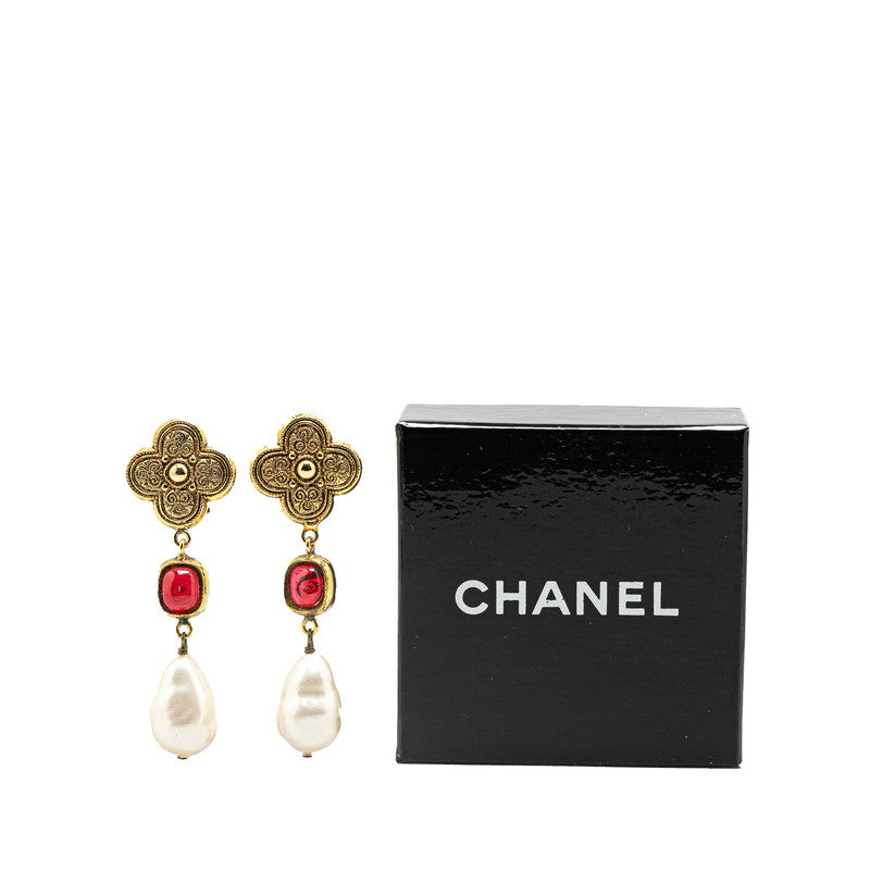 Chanel Gripoix Swing Pearl Earrings Gold