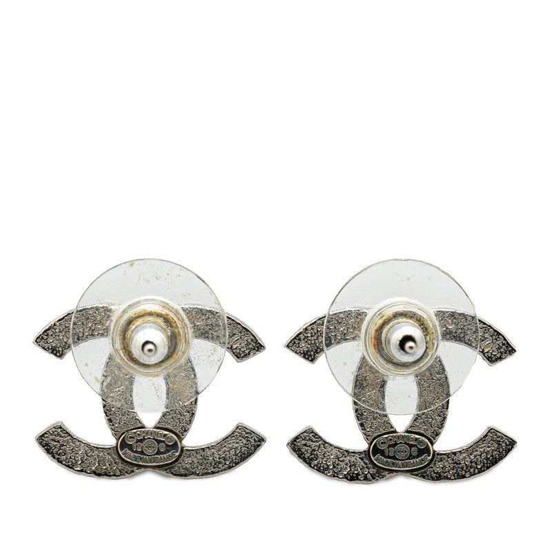 Chanel Coco Mark Metal Earrings Silver Black