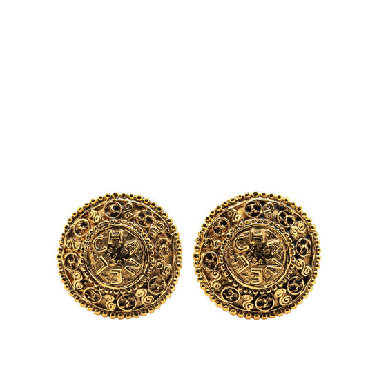 Chanel Logo Coco Mark Earrings Gold Plated