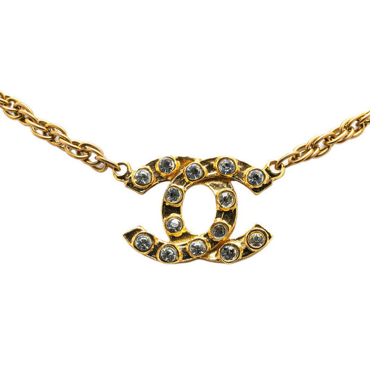 Chanel Coco Mark Rhinestone Necklace Gold