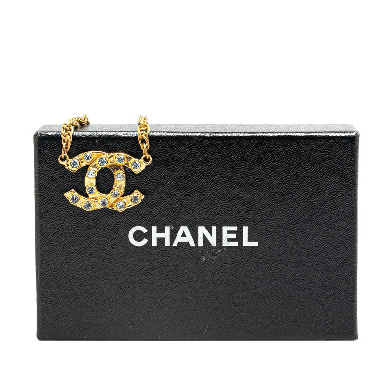 Chanel Coco Mark Rhinestone Necklace Gold