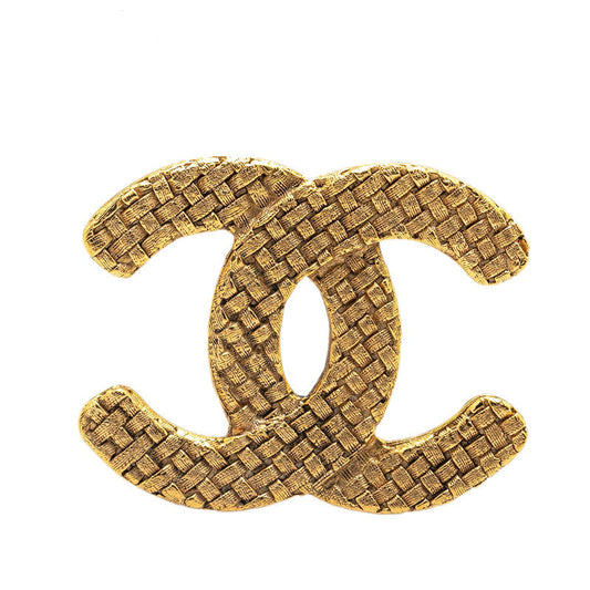 Chanel Gold Coco Mark Woven Brooch