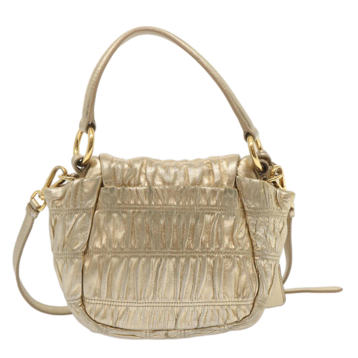 PRADA Gathered Shoulder Bag Leather 2way Gold Tone  ki3791