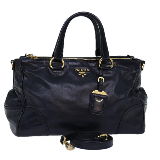 PRADA Hand Bag Leather 2way Navy  ki4478