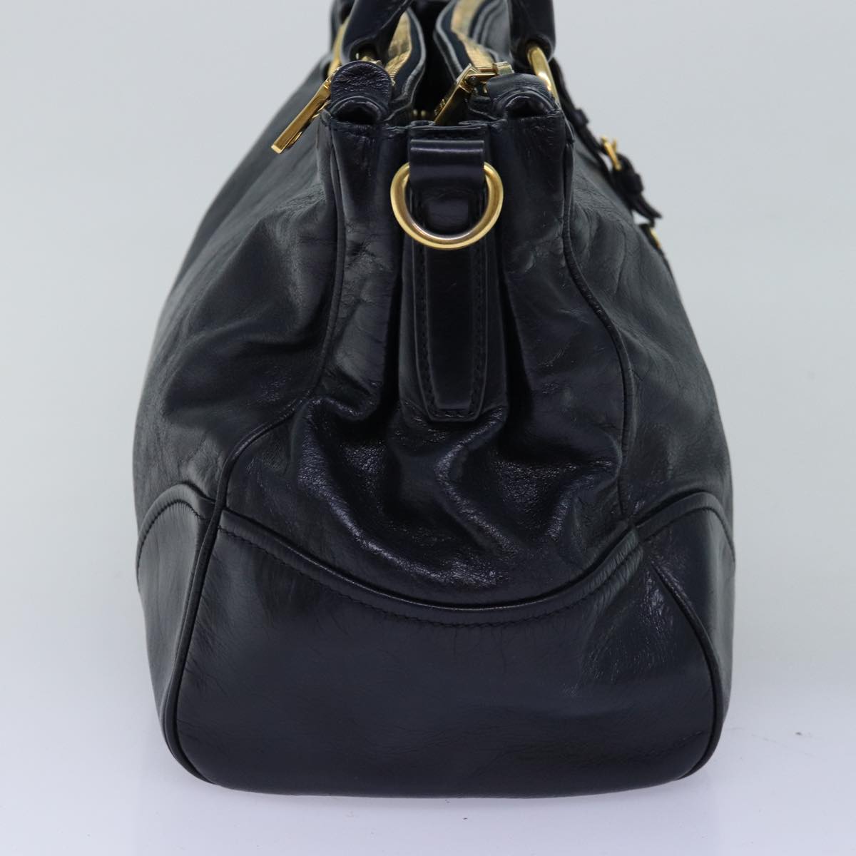 PRADA Hand Bag Leather 2way Navy  ki4478