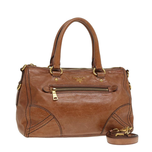 PRADA Hand Bag Leather 2way Brown  ki4587