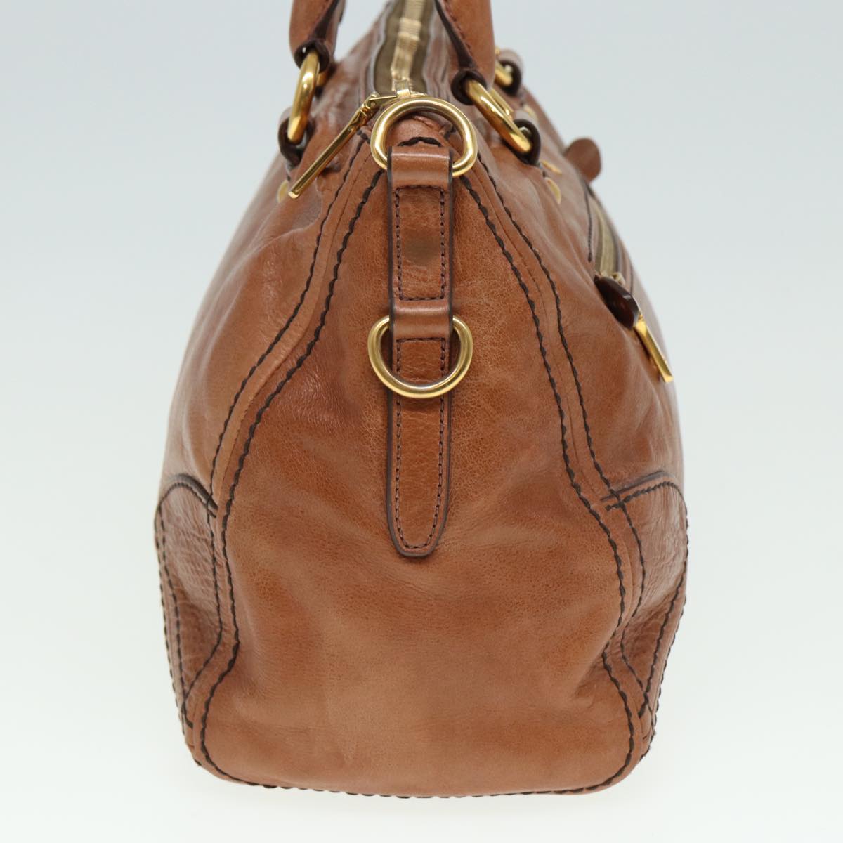 PRADA Hand Bag Leather 2way Brown  ki4587