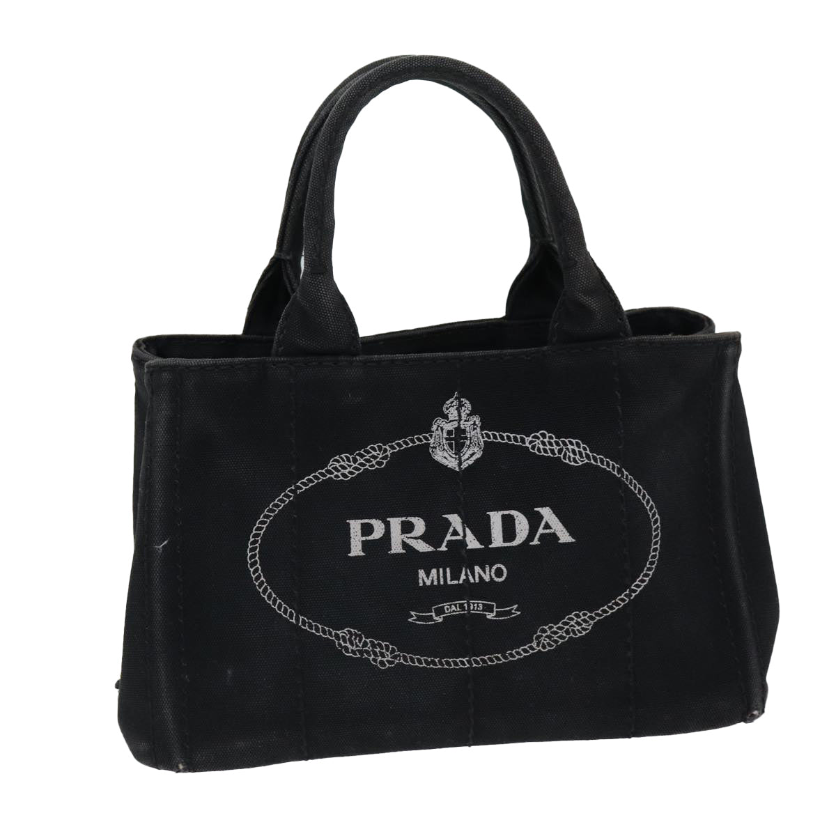 PRADA Canapa PM Hand Bag Canvas 2way Black  ki4653