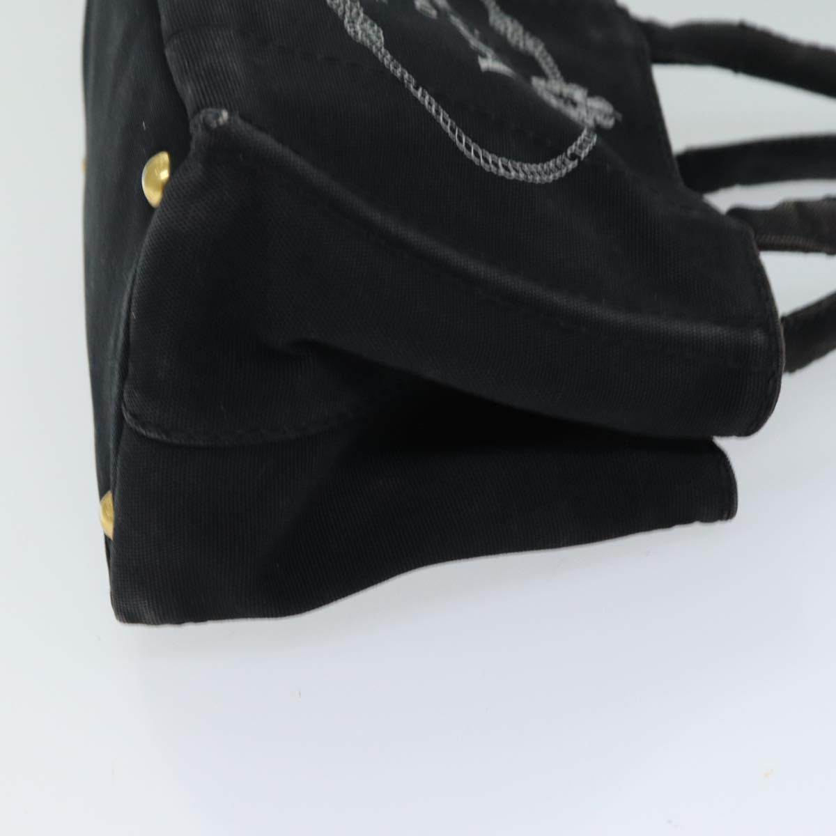 PRADA Canapa PM Hand Bag Canvas 2way Black  ki4653