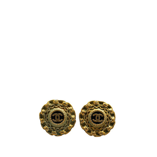 Chanel Vintage Coco Mark Chain Earrings Gold