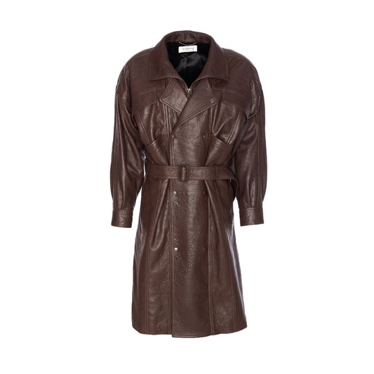 Saint Laurent Men Lamb Leather Balloon Long Coat
