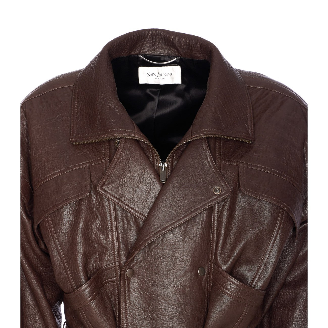 Saint Laurent Men Lamb Leather Balloon Long Coat