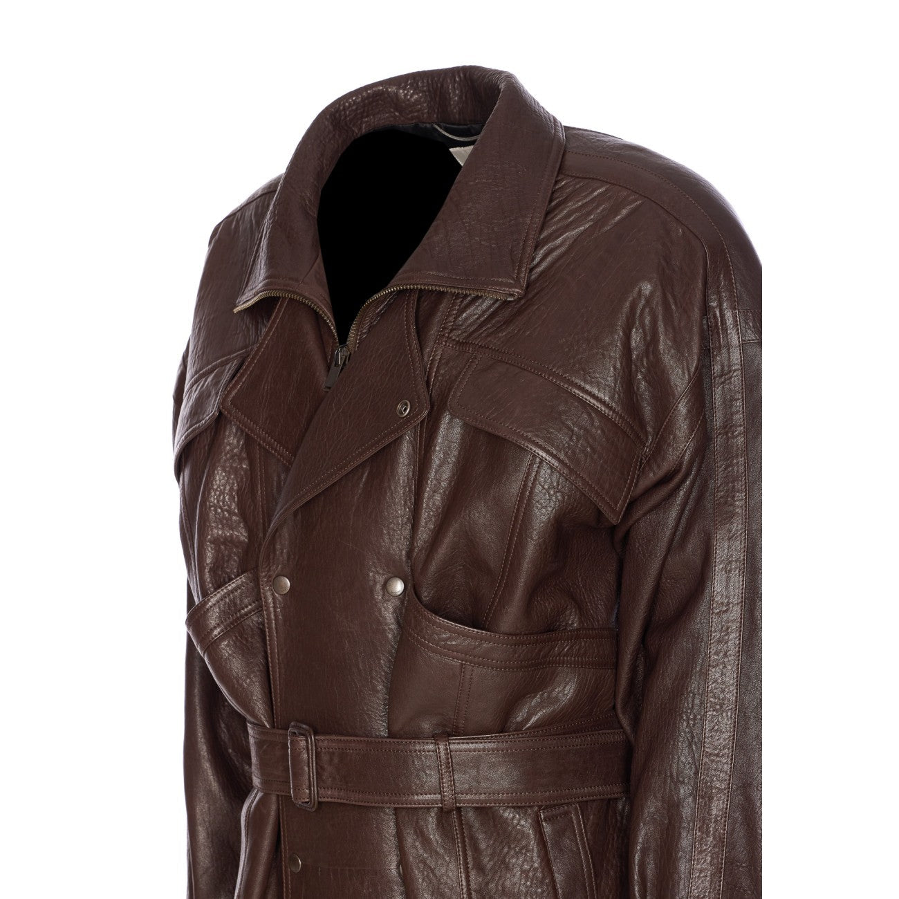 Saint Laurent Men Lamb Leather Balloon Long Coat