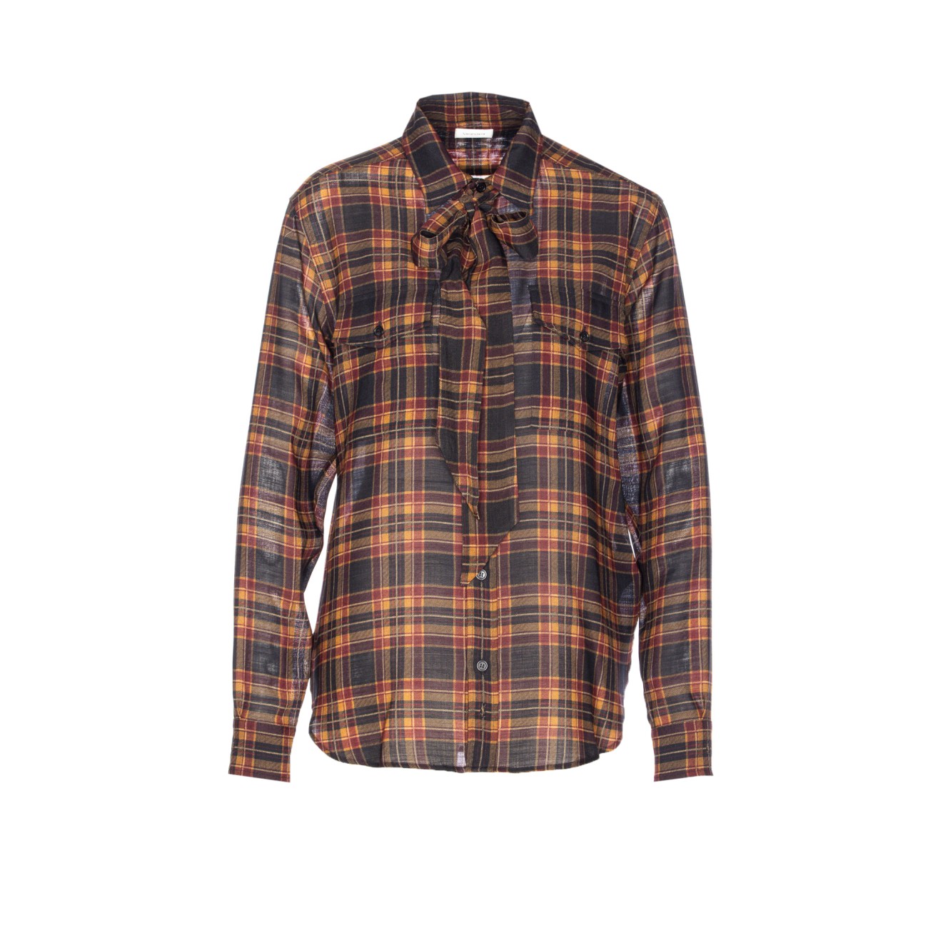 Saint Laurent Women Lavalliere Blouse In Silk Tartan Charmeuse