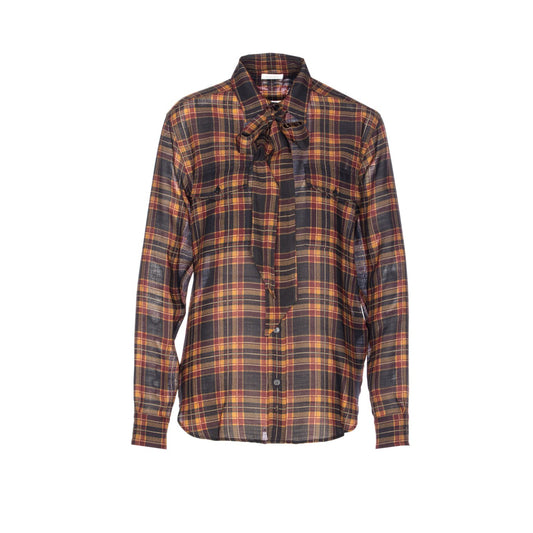 Saint Laurent Women Lavalliere Blouse In Silk Tartan Charmeuse