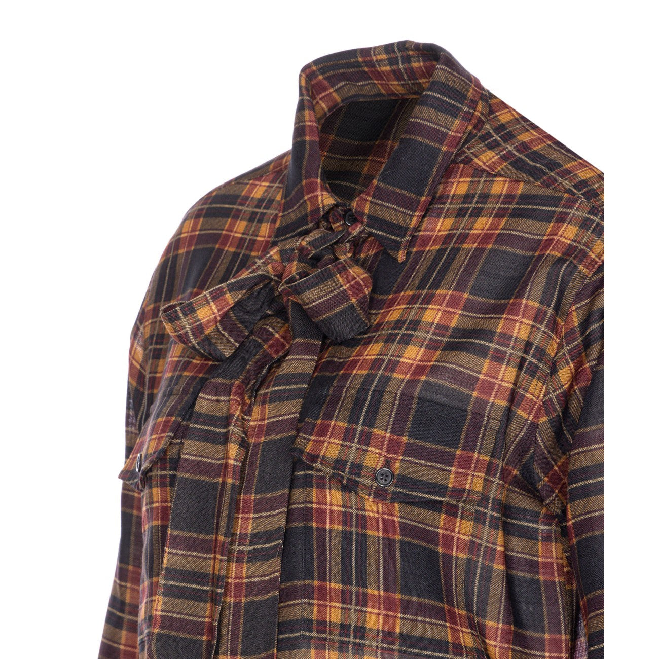 Saint Laurent Women Lavalliere Blouse In Silk Tartan Charmeuse