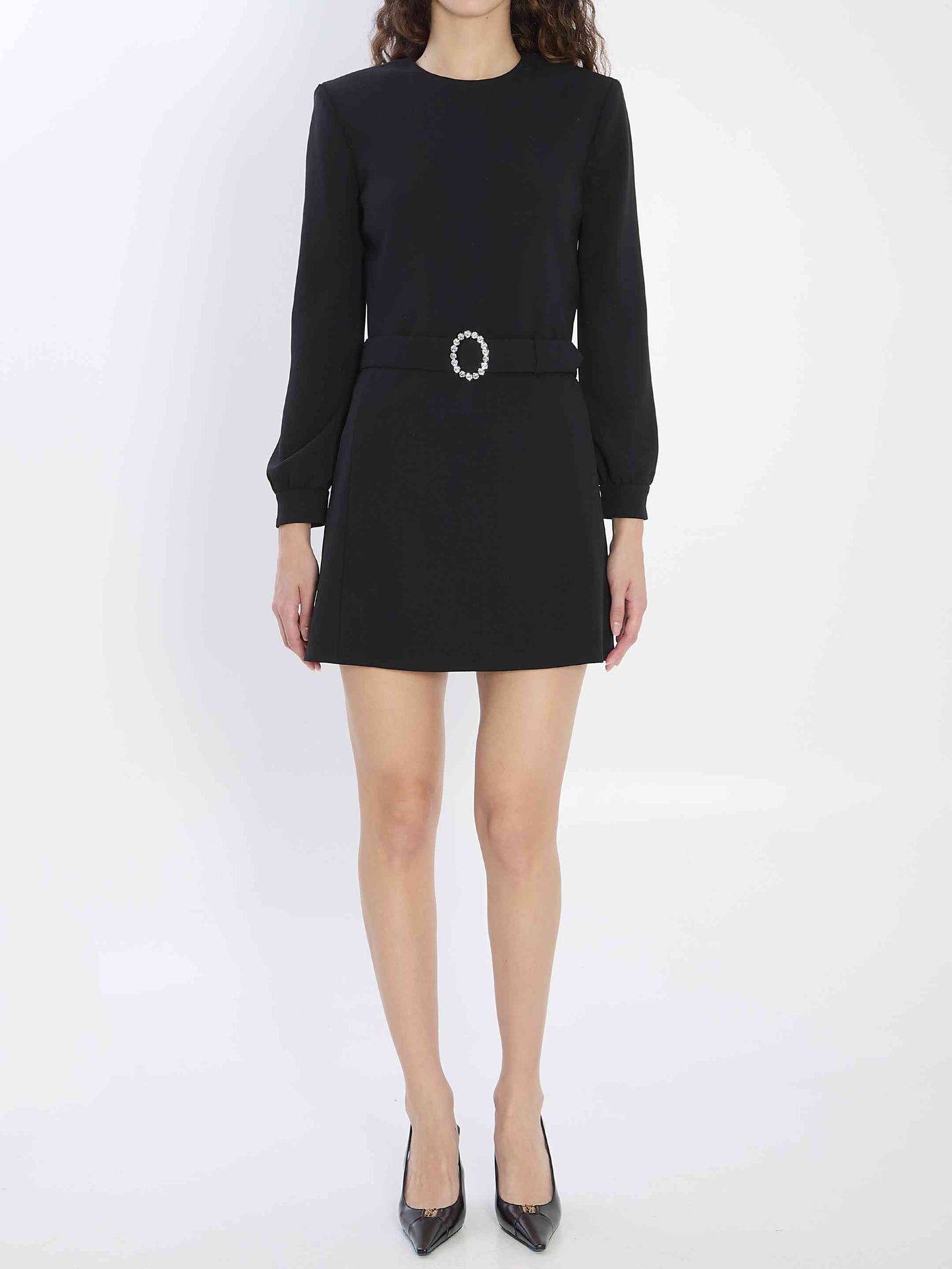 Saint Laurent Women Mini Dress With Neckline In Sablé