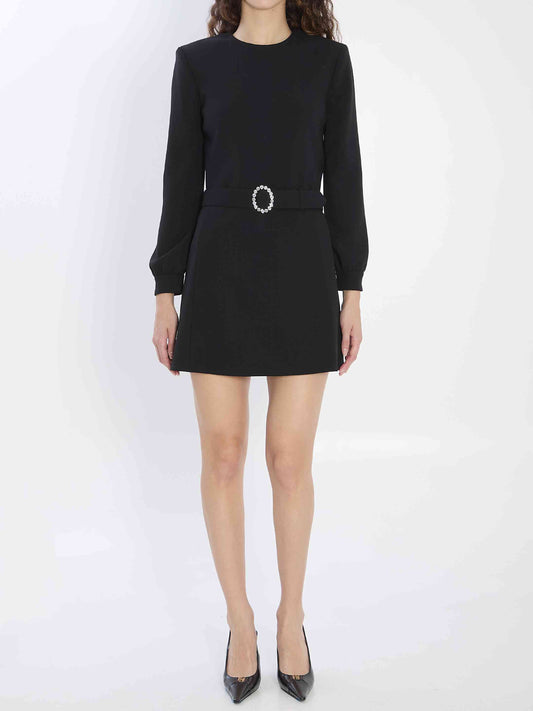 Saint Laurent Women Mini Dress With Neckline In Sablé