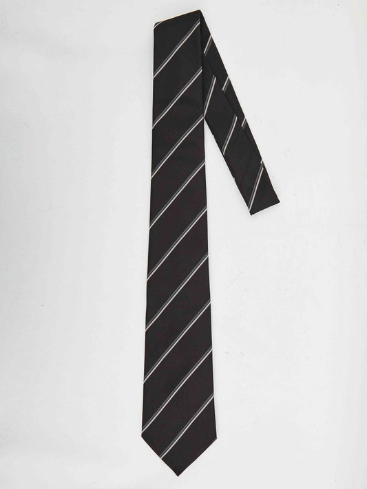 Saint Laurent Men Striped Wide Tie In Silk