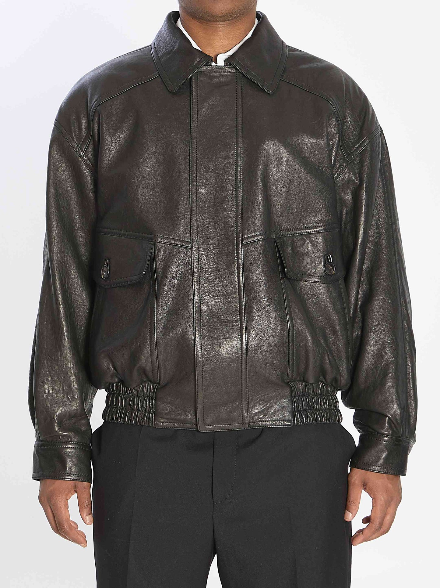 Saint Laurent Men Balloon Bomber Jacket In Lambskin Leather