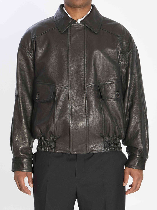Saint Laurent Men Balloon Bomber Jacket In Lambskin Leather
