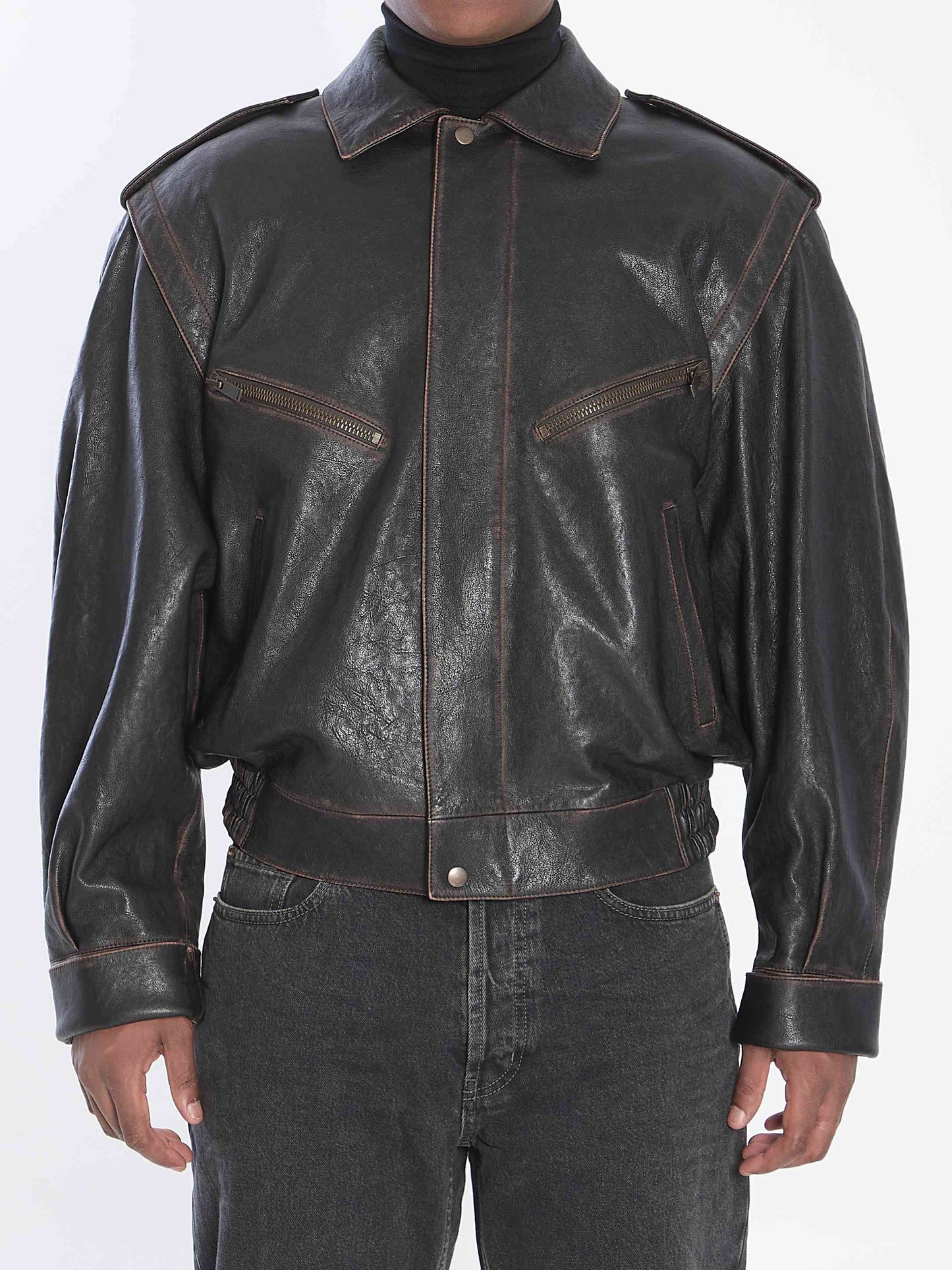 Saint Laurent Men Lambskin Leather Bomber Jacket