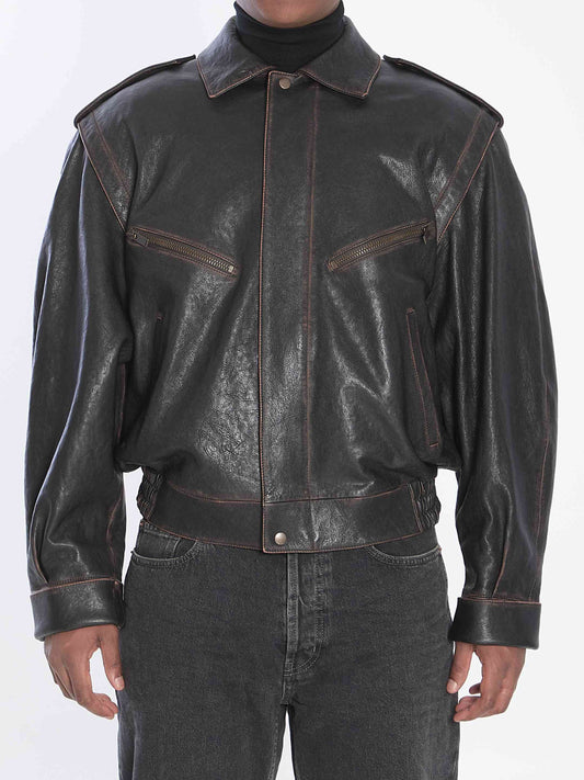 Saint Laurent Men Lambskin Leather Bomber Jacket