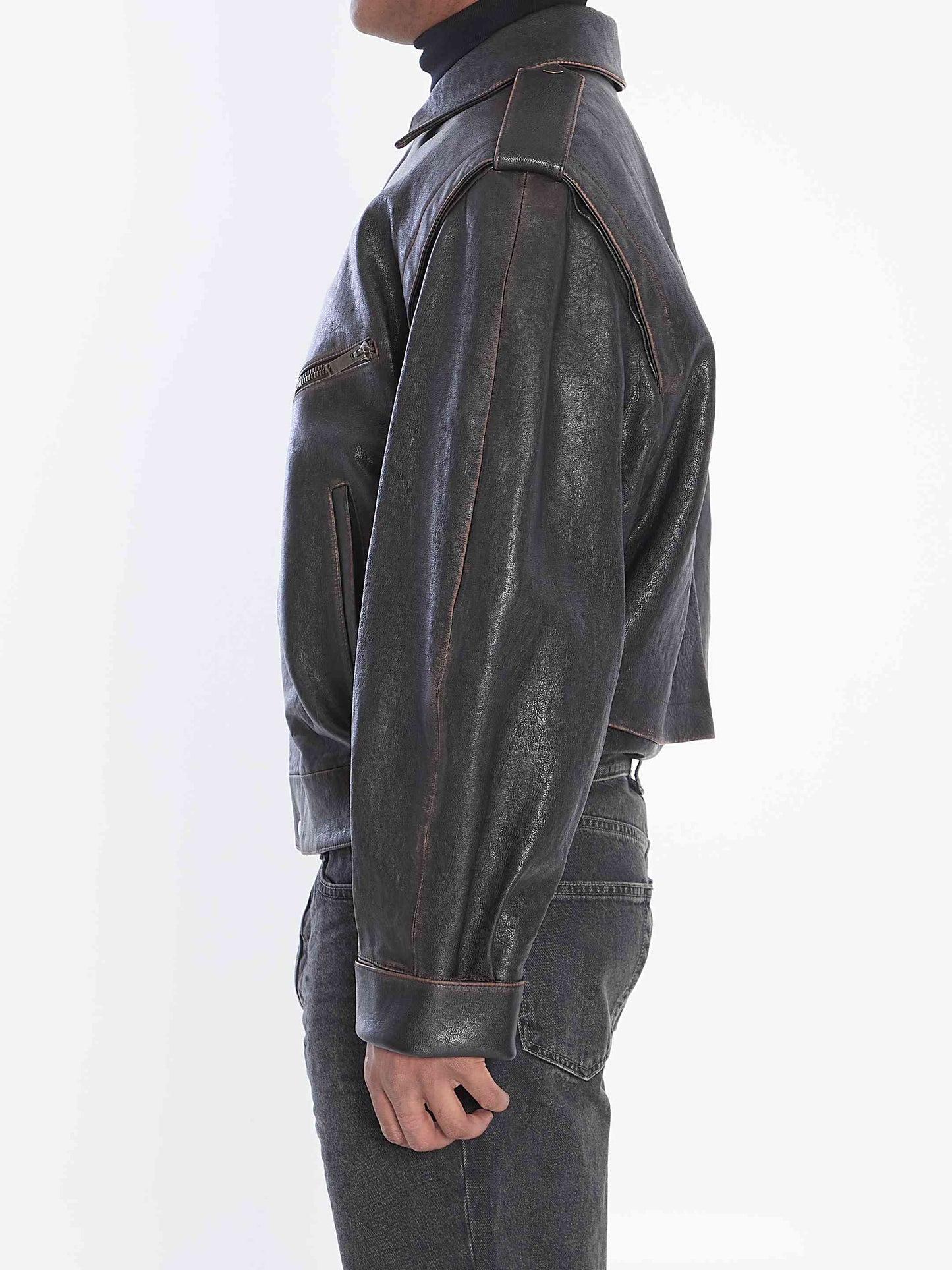Saint Laurent Men Lambskin Leather Bomber Jacket