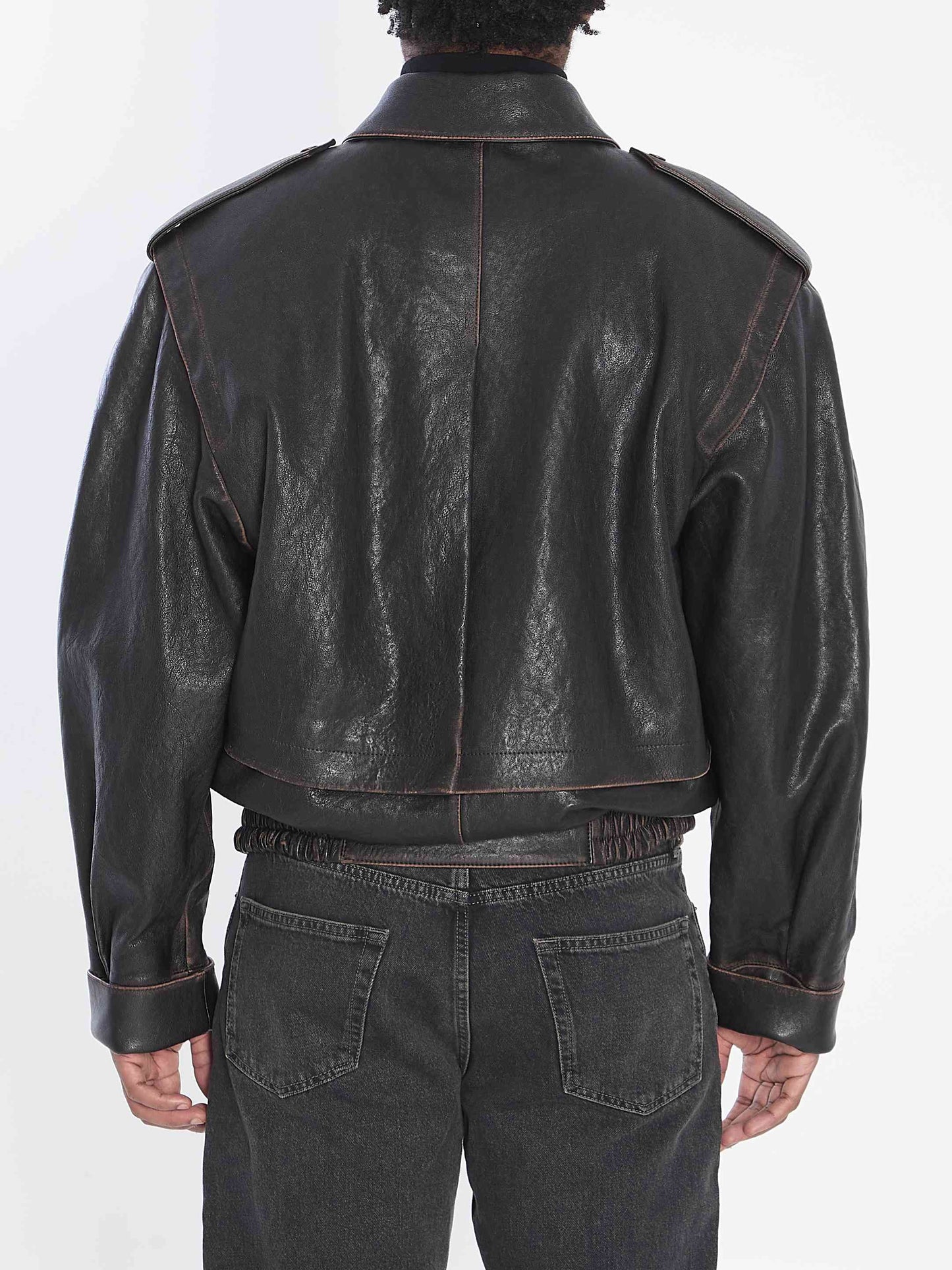 Saint Laurent Men Lambskin Leather Bomber Jacket