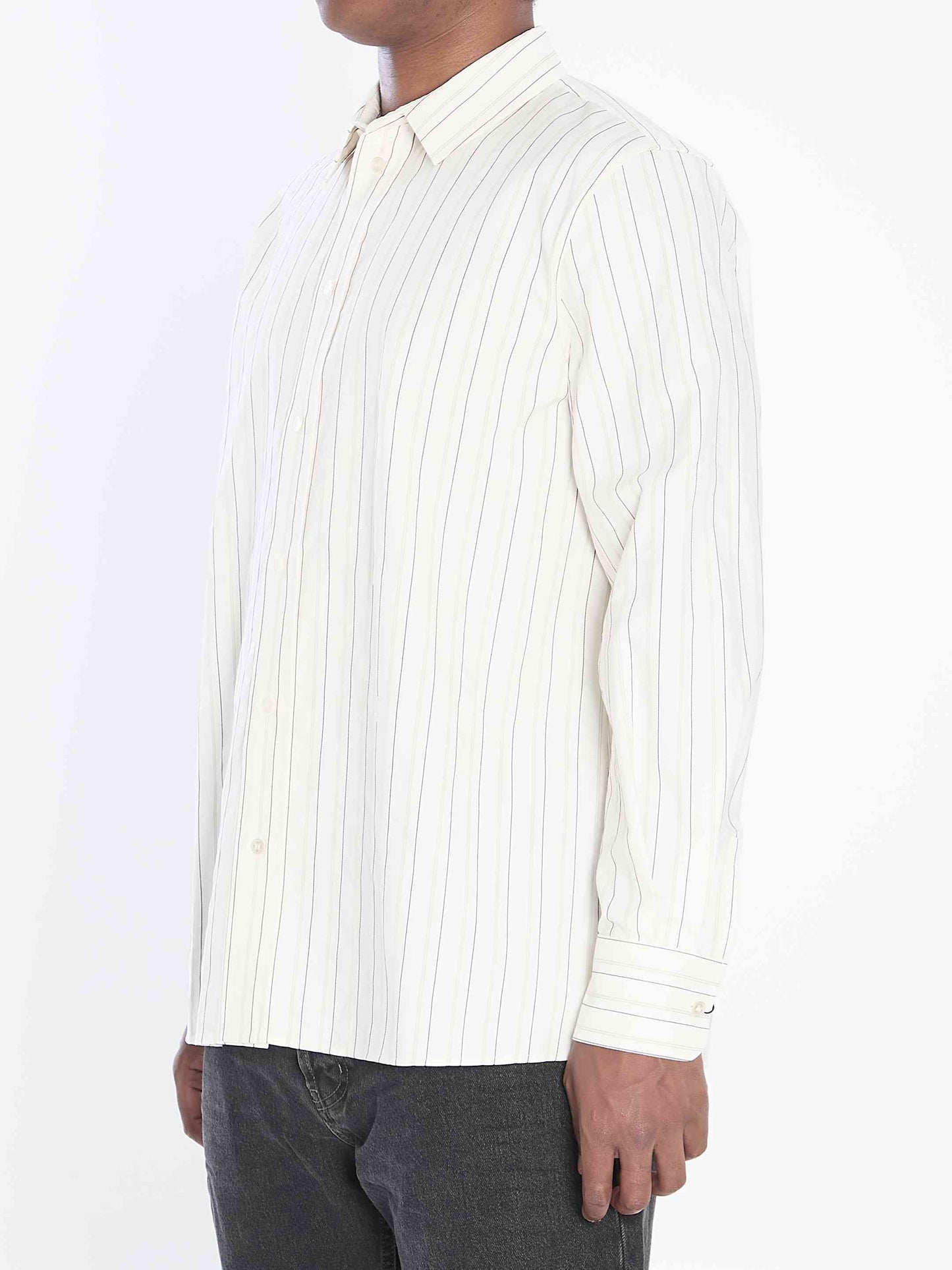 Saint Laurent Men Cassandre Shirt In Striped Cotton
