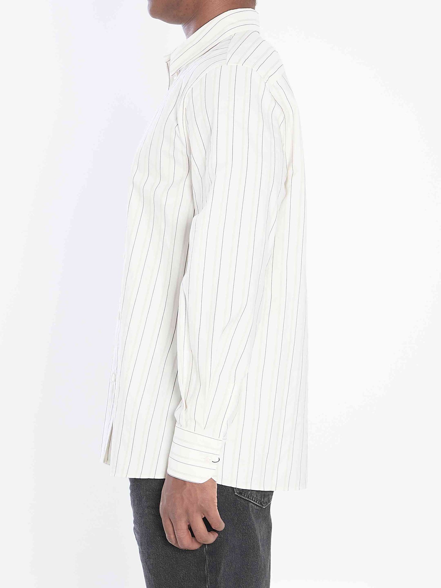 Saint Laurent Men Cassandre Shirt In Striped Cotton