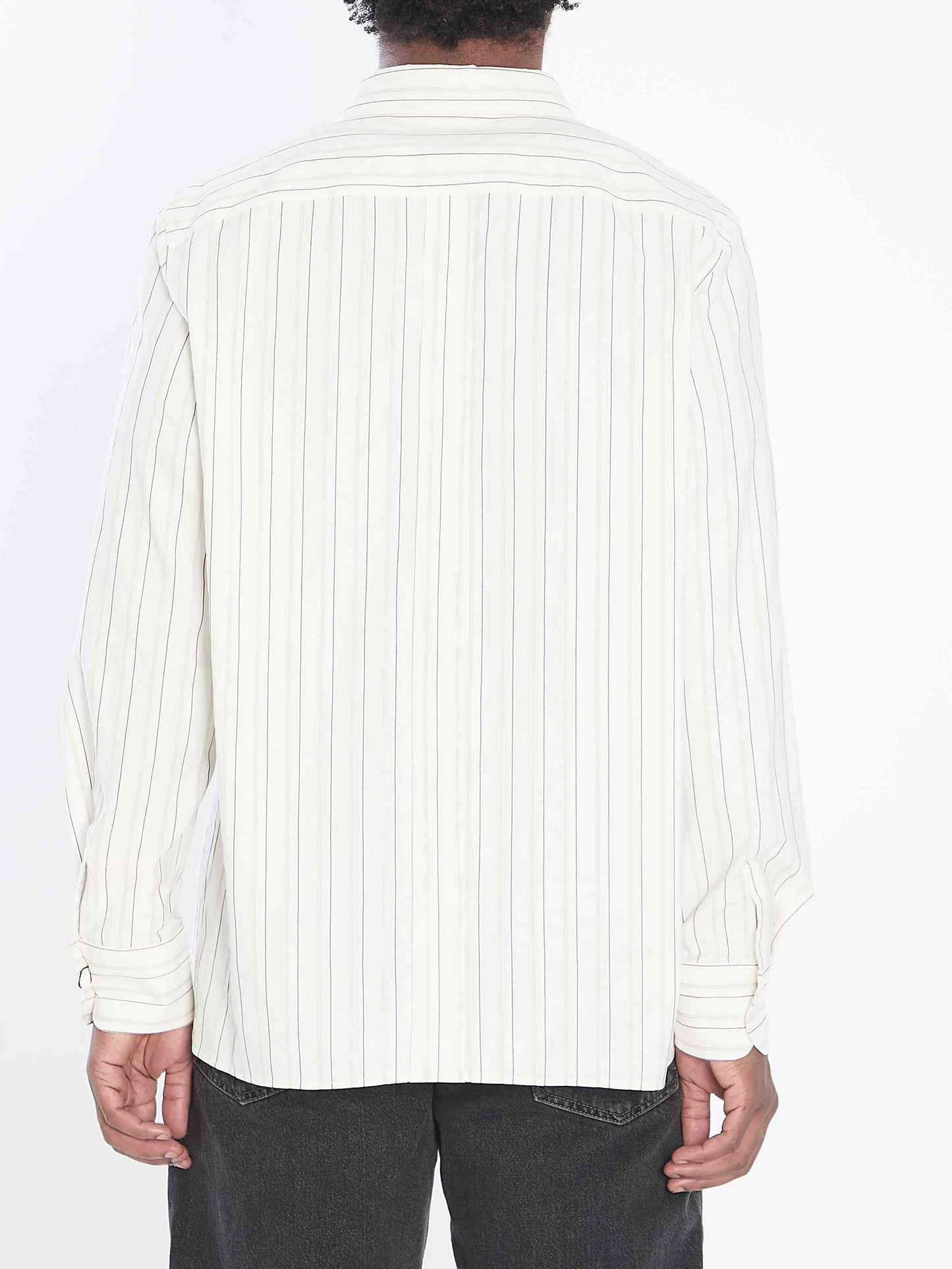 Saint Laurent Men Cassandre Shirt In Striped Cotton