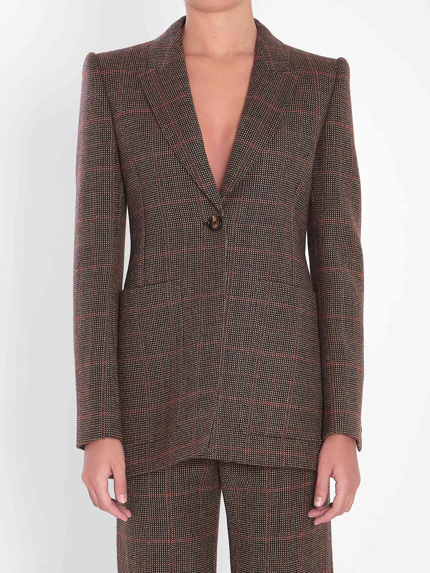 Chloe Women Checked Wool Tailored Jacket