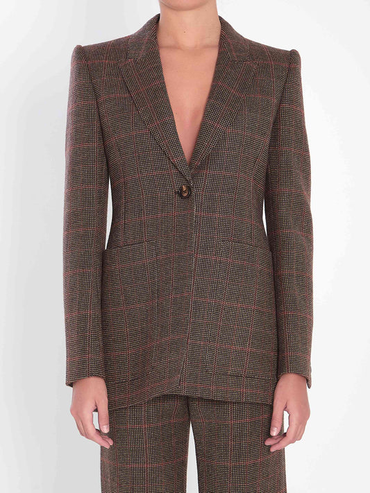 Chloe Women Checked Wool Tailored Jacket
