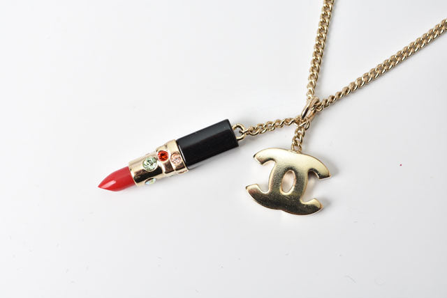 Chanel Bangle/Bracelet Coco Mark Lipstick Rhinestone Red Multi Gold