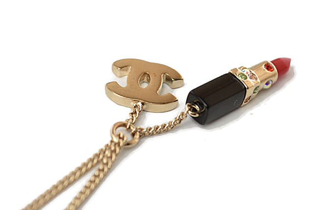 Chanel Bangle/Bracelet Coco Mark Lipstick Rhinestone Red Multi Gold