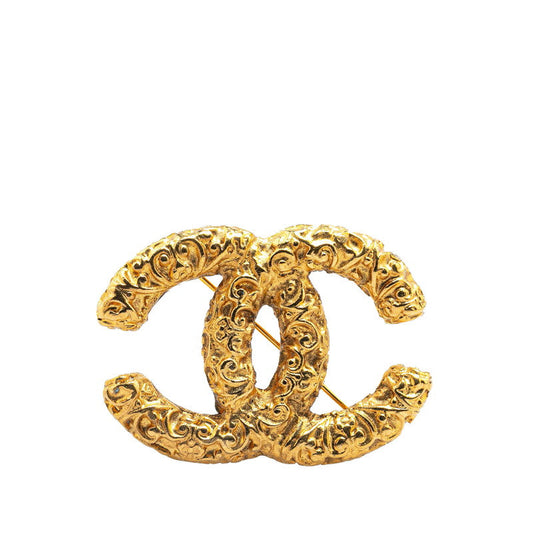 Chanel Vintage Coco Mark Lava Brooch Gold