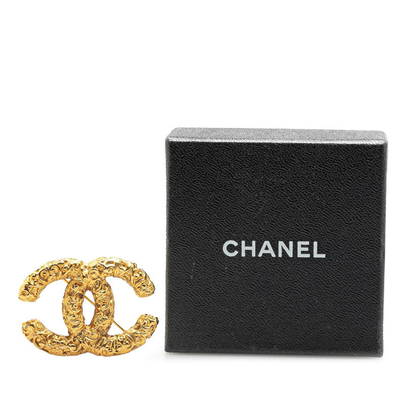 Chanel Vintage Coco Mark Lava Brooch Gold