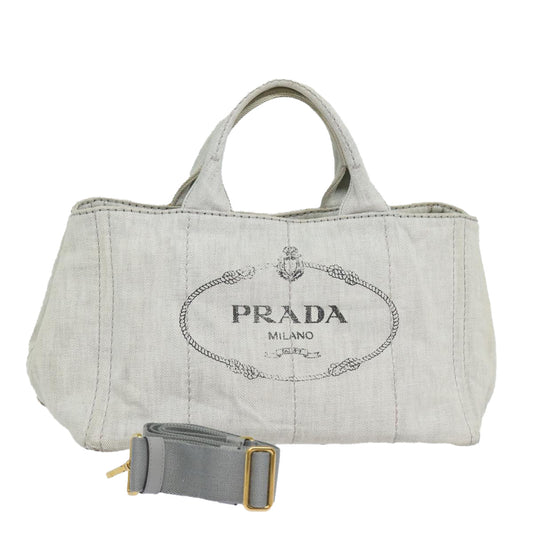 PRADA Canapa MM Hand Bag Canvas 2way Gray  mr284