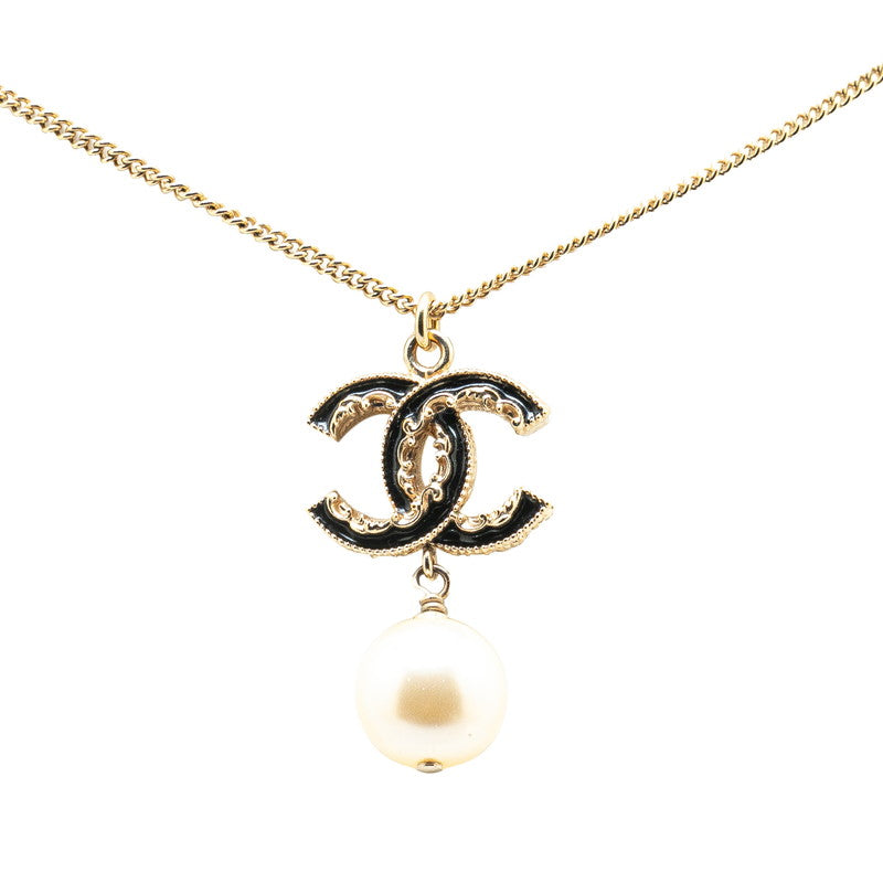 Chanel Coco Mark Necklace Gold Black