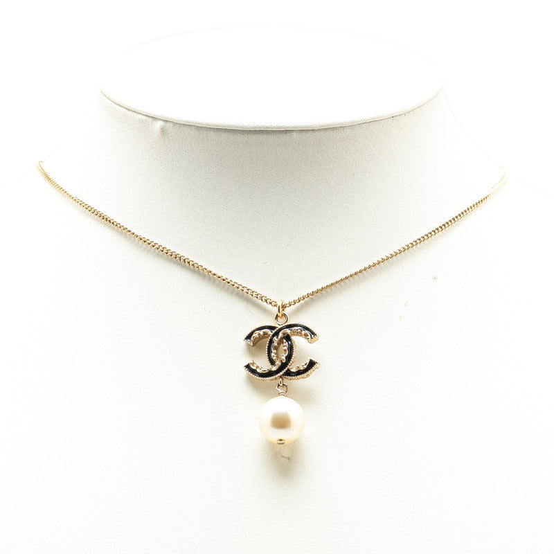 Chanel Coco Mark Necklace Gold Black