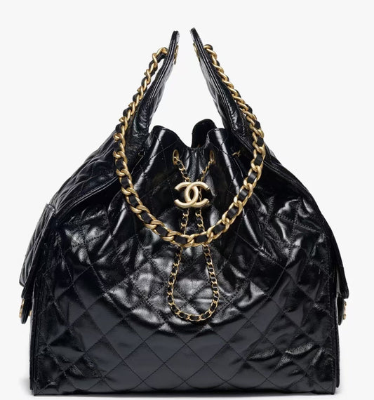 CHANEL 25C Hobo Bags 40cm Black Calfskin
