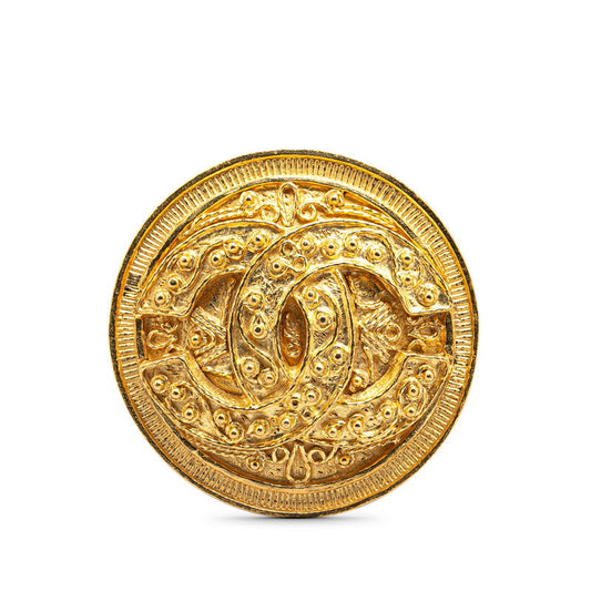 Chanel Vintage Coco Mark Round Brooch Gold