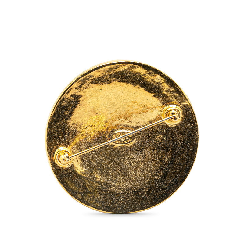 Chanel Vintage Coco Mark Round Brooch Gold