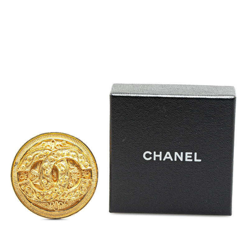 Chanel Vintage Coco Mark Round Brooch Gold