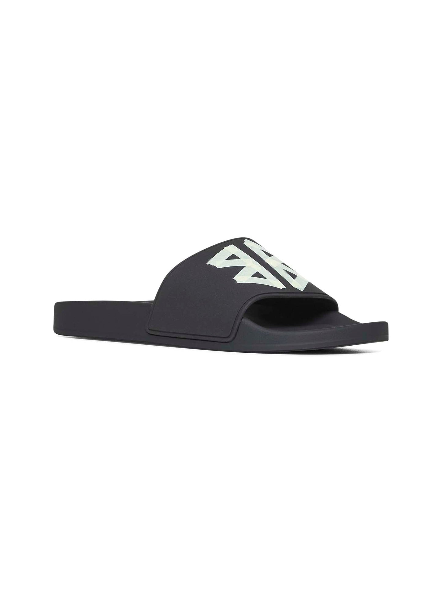 Balenciaga Men Black Rubber Slide Pool Sandals